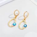 Gold Tone Evil Eye Huggie Earrings with Ten Symbolic Drop Designs view 10