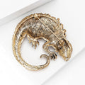 Textured Lizard Brooch Gold Silver Tone Cabochon Eye Pin view 3