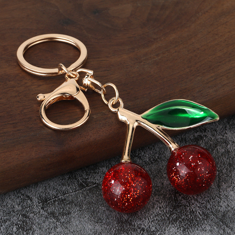 Simple Cherry Metal Keychain Fashion Bag Charm for Daily Accessories