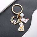 White Cat Heart Flower Wreath and Pearl Enamel Keychain view 1