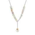Steel Iridescent Cube Crystal Pearl Lariat Necklace view 5