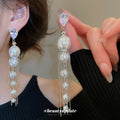 Silver Tone Pearl Drop Earrings With Fine Chain Tassels view 3