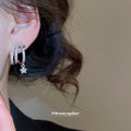 Silver Crystal Triple Hoop Star Drop Earrings Decorative Jewelry view 3