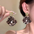 Leopard Print Flower and Pearl Drop Earrings in Two Colors view 3