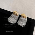 Gold Tone Hammered Top Silver Chain Fringe Stud Earrings view 1