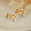 Gold Open Ring Pearl Cluster Stud Earrings Hammered Posts view 4