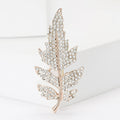 Double Leaf Crystal Brooch Pin in Gold or Silver Tone view 2