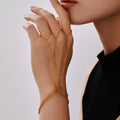 Gold Stainless Steel Beaded Hand Finger Chain Bracelet Adjustable view 3