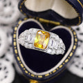 Silver Yellow Cushion Side Baguette CZ Fashion Ring Sizes 6-10 view 2