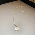 Gold Snake Chain Square Mother of Pearl Pendant Necklace view 1