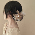 Translucent Fabric Flower Hairpin With Pearl Like Drop In Five Colors view 4