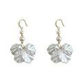 Gold Hook Double Pearl White Shell Petal Drop Earrings view 5