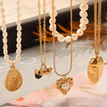 Gold Pendant Necklaces Pearl Heart Wheat Acorn Face Designs view 4