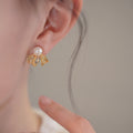 Bow Stud Earrings with Clear Crystals and Pearl Like Tops view 4