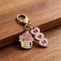 Pink Mom Enamel Flower Pitcher Keychain Gold Lobster Clasp view 3