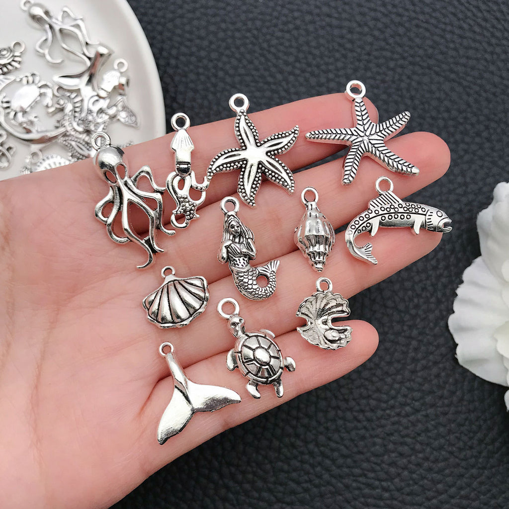Antique Silver Zinc Alloy Starfish Seahorse Charm Pendants for DIY Ocean Jewelry Making
