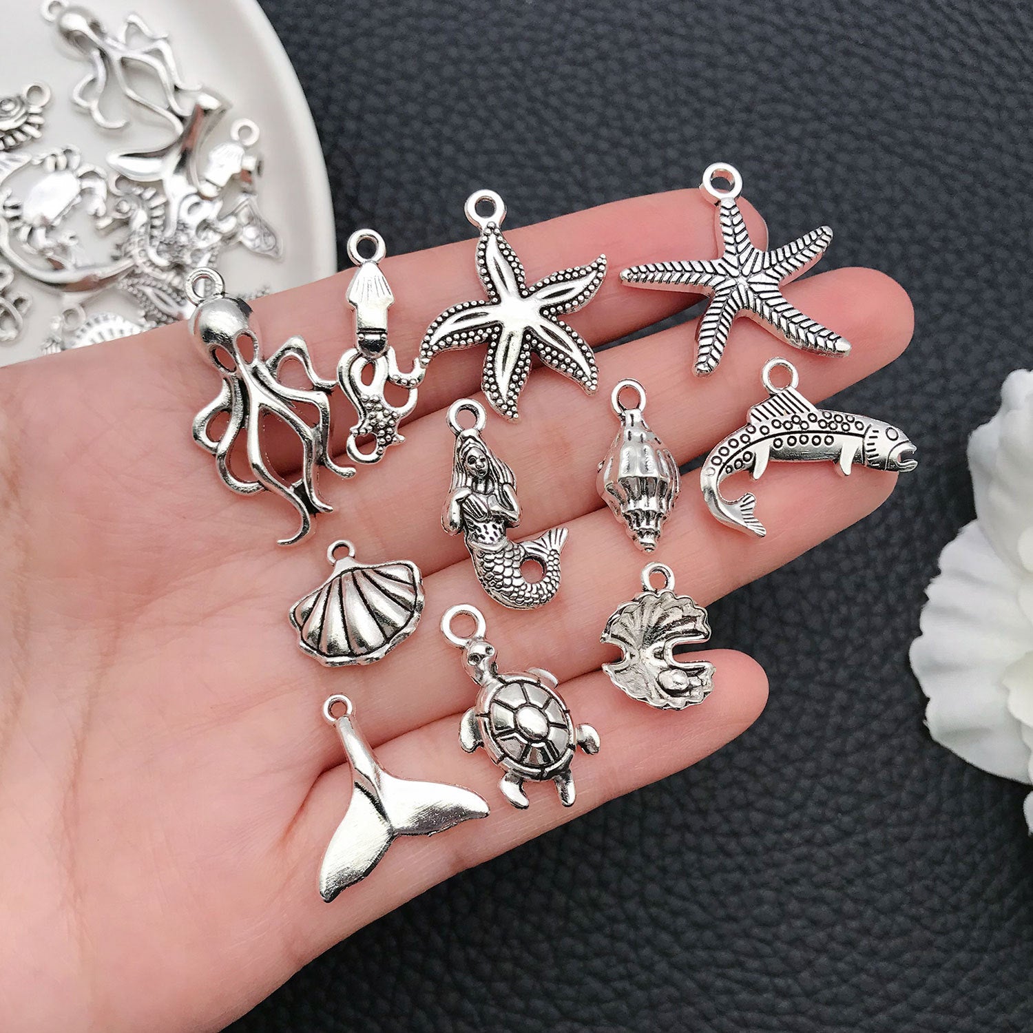 Antique Silver Zinc Alloy Starfish Seahorse Charm Pendants for DIY Ocean Jewelry Making