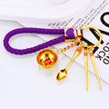 Golden Rice Bowl, Chopsticks and Spoon Keychains with Braided Wrist Loops view 4