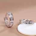 Silver Channel Set Square Clear CZ Mini Huggie Hoop Earrings view 2