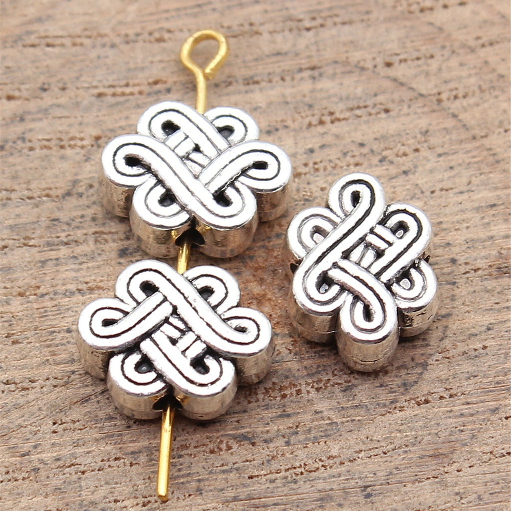 12x9.3x5.2mm 2g Antique Silver Zinc Alloy Chinese Knot Small Hole Beads for DIY Bracelet Jewelry Making