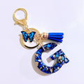 Blue Abalone Resin Letter Keychain With Butterfly Charm view 9