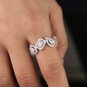 Silver Tone Mixed Shape Crystal Band Ring