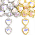 Open Heart Crystal Frame Metal Jewelry Charms, 2 Finishes view 4