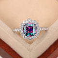 Iridescent Square Stone Floral Halo Ring Polished Jewelry Accessory view 2
