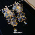Clear Flower Cluster Drop Earrings With Crystal Accents view 4