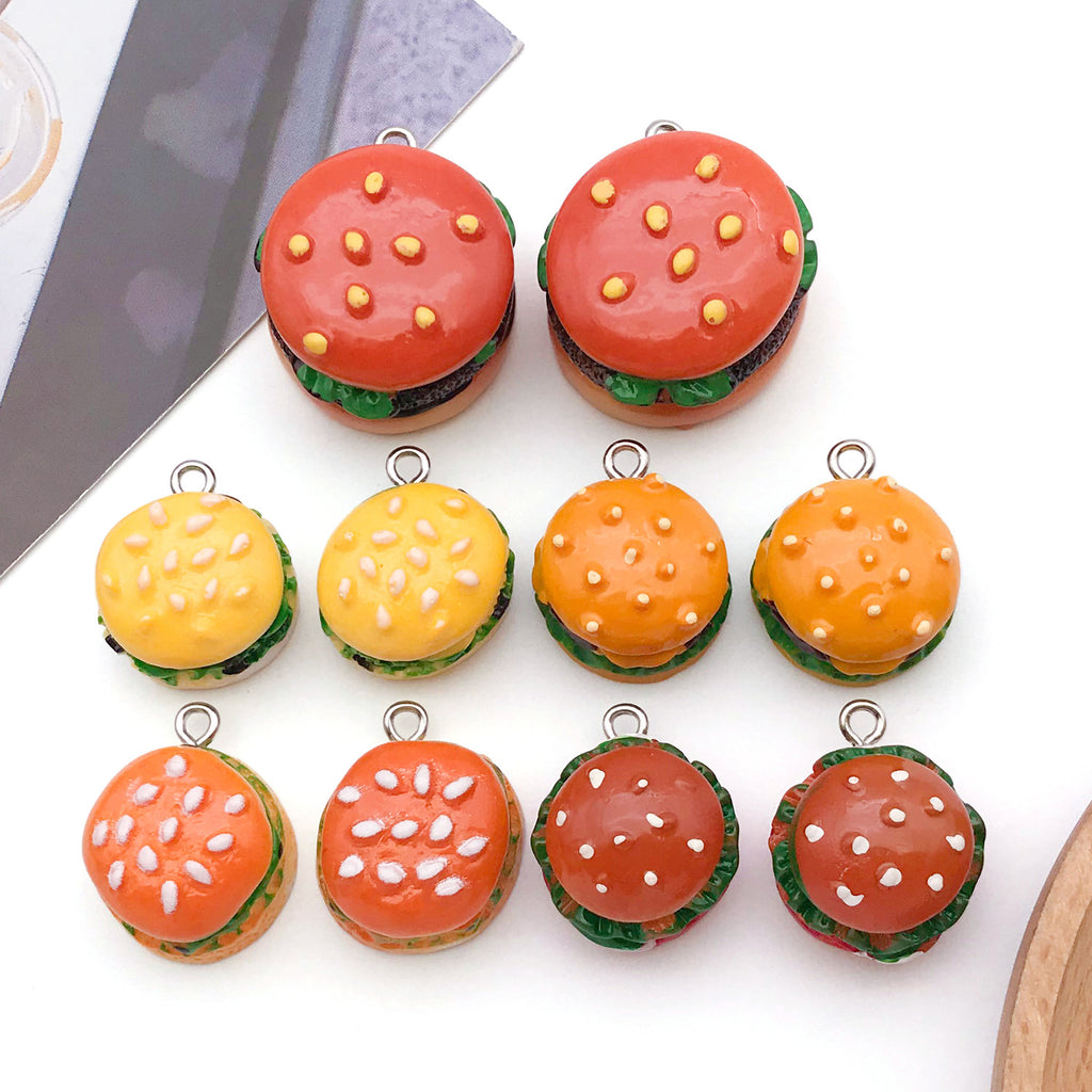 Resin Hamburger Charm Pendant for DIY Backpack Keychain and Fun Food Jewelry Accessories