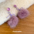 Purple Bow And Fluffy Pompom Earrings - One Style Polished Decorative Design view 4
