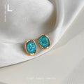 Gold Irregular Bezel Oval Cabochon Stud Earrings Pair view 6