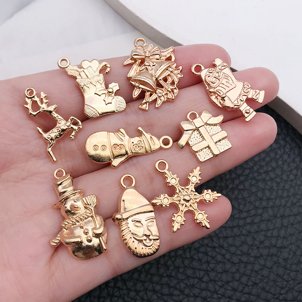 KC Gold Zinc Alloy Christmas Santa Snowflake Bell Charm Pendant for DIY Jewelry Making
