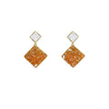 Gold Tone Gradient Square Drop Stud Earrings in Two Colors view 5
