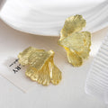 Gold Textured Ginkgo Leaf Large Statement Stud Earrings view 1