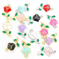 Colorful Rose Enamel Alloy Charm Pendants for Jewelry Making view 3