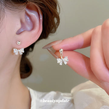 Crystal Bow Stud Earrings with Detachable Back Drop Detail