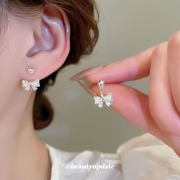 Crystal Bow Stud Earrings with Detachable Back Drop Detail