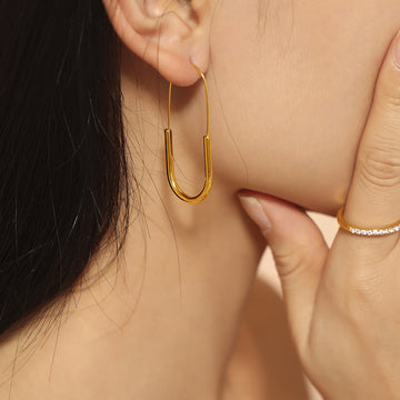 Paperclip U-Shape Hoop Earrings Gold And Steel Tone