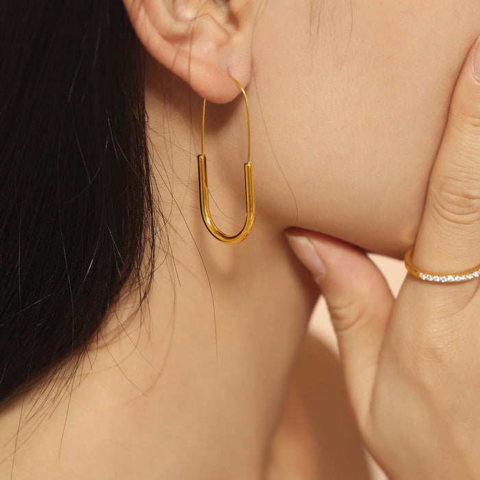 Paperclip U-Shape Hoop Earrings Gold And Steel Tone