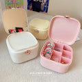 Cream White Compartment Jewelry Storage Box With Built In Mirror view 3