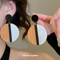 Color Block Round Disc Drop Earrings in Black Brown and White view 1