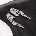 Silver Feather Leaf Cascade Extra Long Stud Earrings view 2