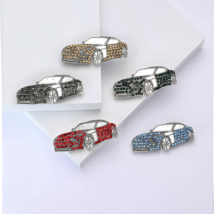 Crystal Studded Car Brooch Pin in Five Color Options