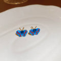 Blue Enamel Butterfly Stud Earrings With Crystal Trim view 6