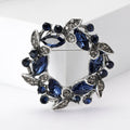 Floral Wreath Brooch Red or Blue Rhinestones Antique Metal view 1
