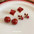 Glossy Red Geometric Stud Earring Set Fashion Jewelry view 3
