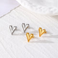 Polished 3D Heart Stud Earrings Gold Silver 2 Finishes view 1