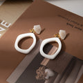 White Open Square Statement Dangle Stud and Clip Earrings view 7