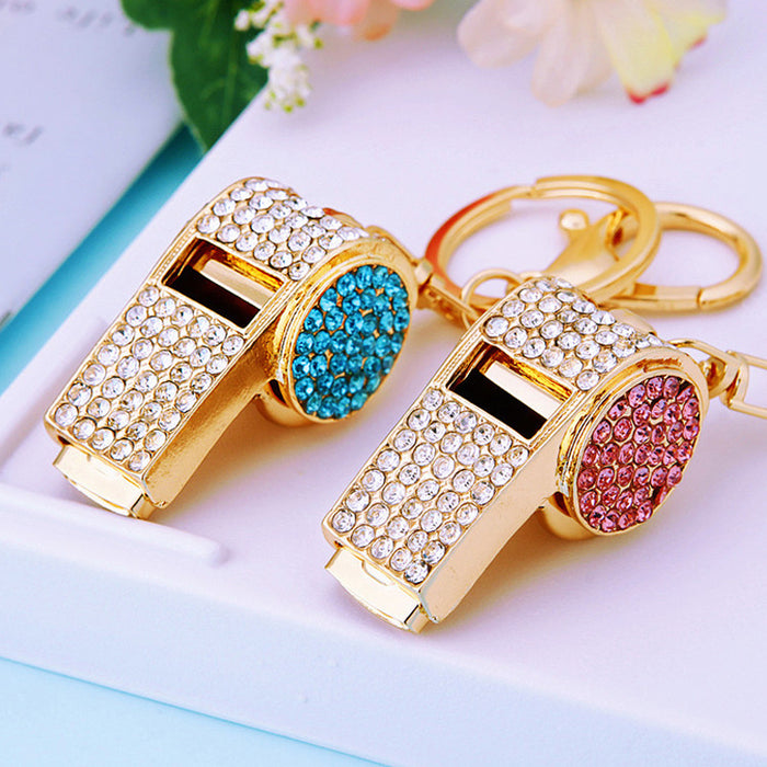 Jeweled Metal Whistle Keychains in Pink Blue and Assorted Color Options